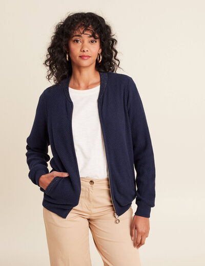 gilet réversible coton manches longues bleu marine femme