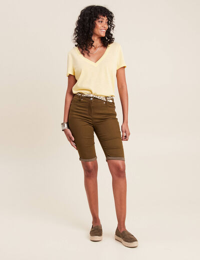 Bermuda ajusté ceinturé vert olive femme