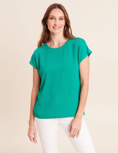 T-shirt bi-mati&egrave;re manches courtes vert menthe femme