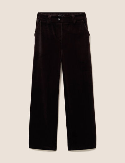 Pantalon large taille haute marron fonc&eacute; femme