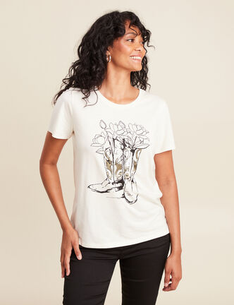T-shirt cintré court manches courtes ecru femme
