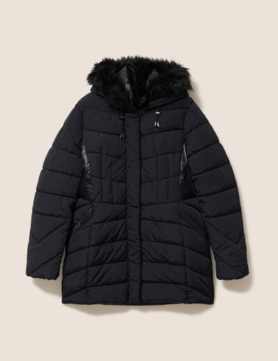 Doudoune d&eacute;perlante cintr&eacute;e &agrave; capuche noir femme