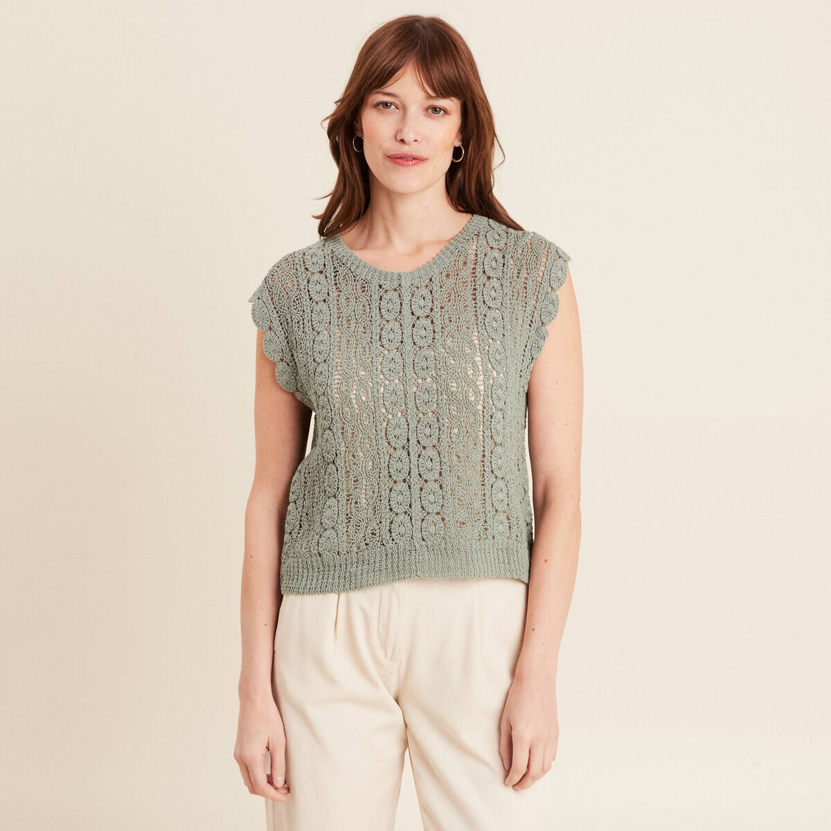 D&eacute;bardeur macram&eacute; vert clair femme