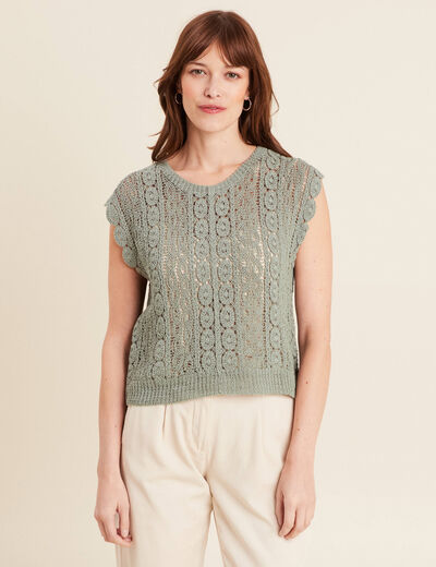 Débardeur macramé vert clair femme