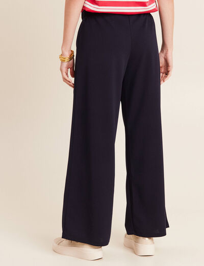 Pantalon coupe large &agrave; pont bleu fonc&eacute; femme