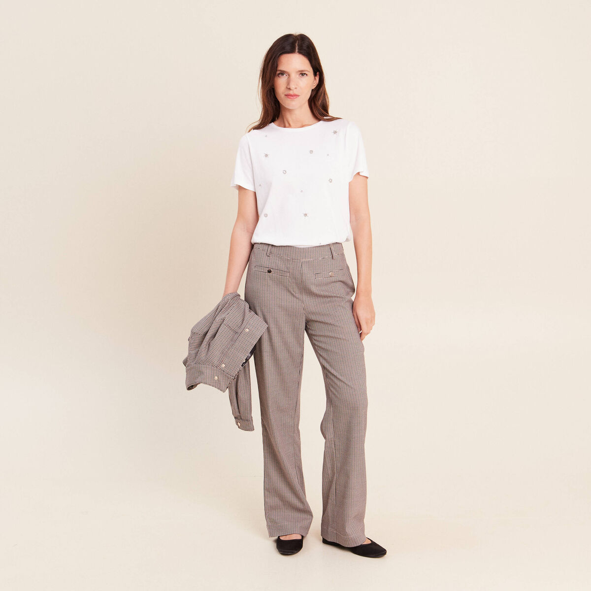 Pantalon 7/8e taille standard marron femme