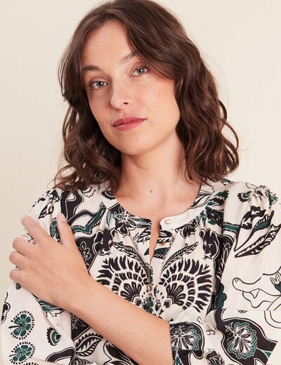 Chemise droite manches 3/4 col rond vert femme