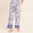 Pantalon large 7/8&egrave;me taille haute bleu femme