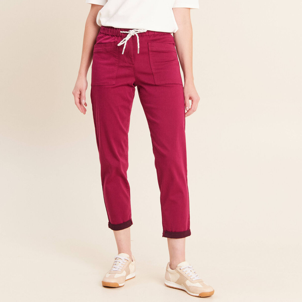 Pantalon coupe mom 7/8&egrave;me rouge fonc&eacute; femme