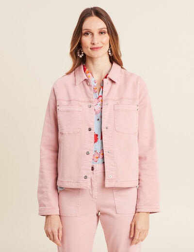 Veste boutonnée en jean rose pastel femme