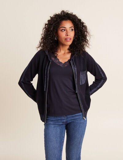 Sweat &agrave; capuche zipp&eacute; bleu fonc&eacute; femme