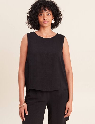 Blouse sans manches col rond fluide noir femme