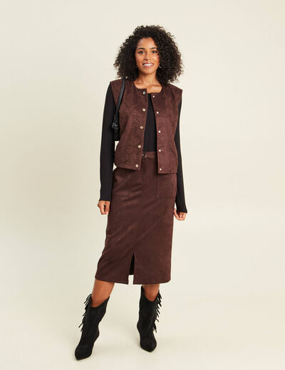 Veste sans manches doubl&eacute;e marron fonc&eacute; femme