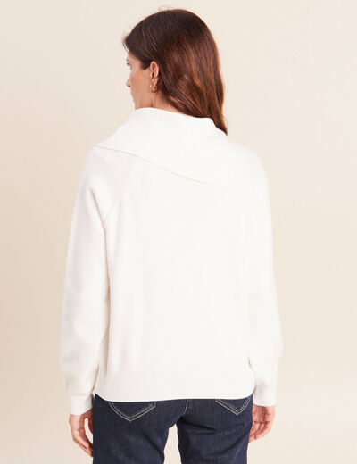 Pull droit col montant manches longues ecru femme