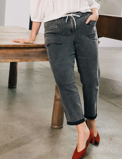 Jean ample 7/8ème denim gris femme