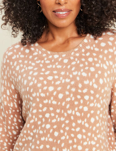 Pull droit col rond manches longues marron femme