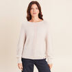 Pull droit col rond manches longues beige femme