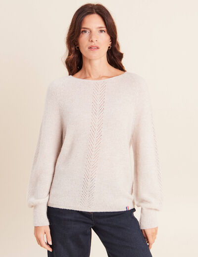Pull droit col rond manches longues beige femme