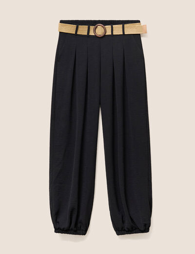 Pantalon large pliss&eacute; noir femme