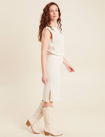 Jupe tricot longue tube ecru femme