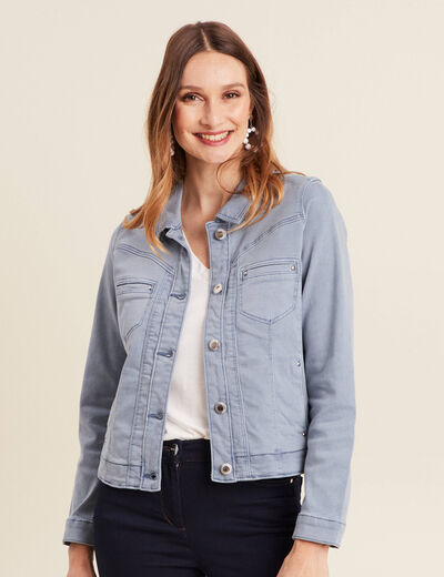 Blouson ajusté boutonné bleu gris femme