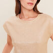 T-shirt col rond sans manches beige femme