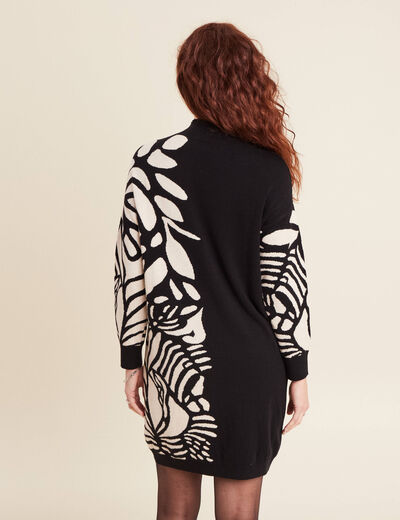 Robe tricot droite col montant noir femme