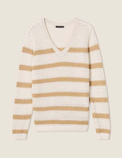 Pull manches longues ajouré blanc femme