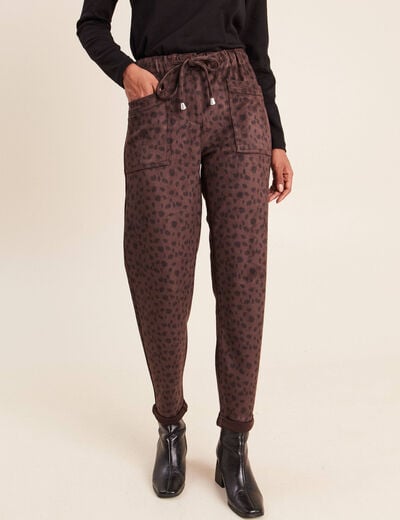Pantalon coupe mom 7/8&egrave;me marron fonc&eacute; femme