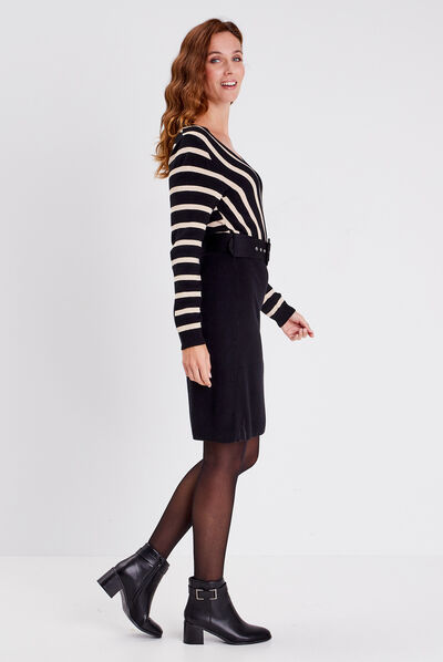 Robe pull droite ceinturée couleur or femme
