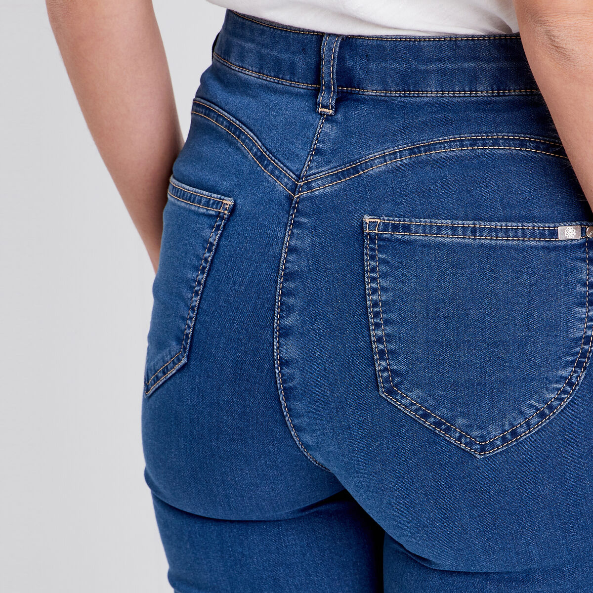 Jeans léger taille haute long denim double stone femme