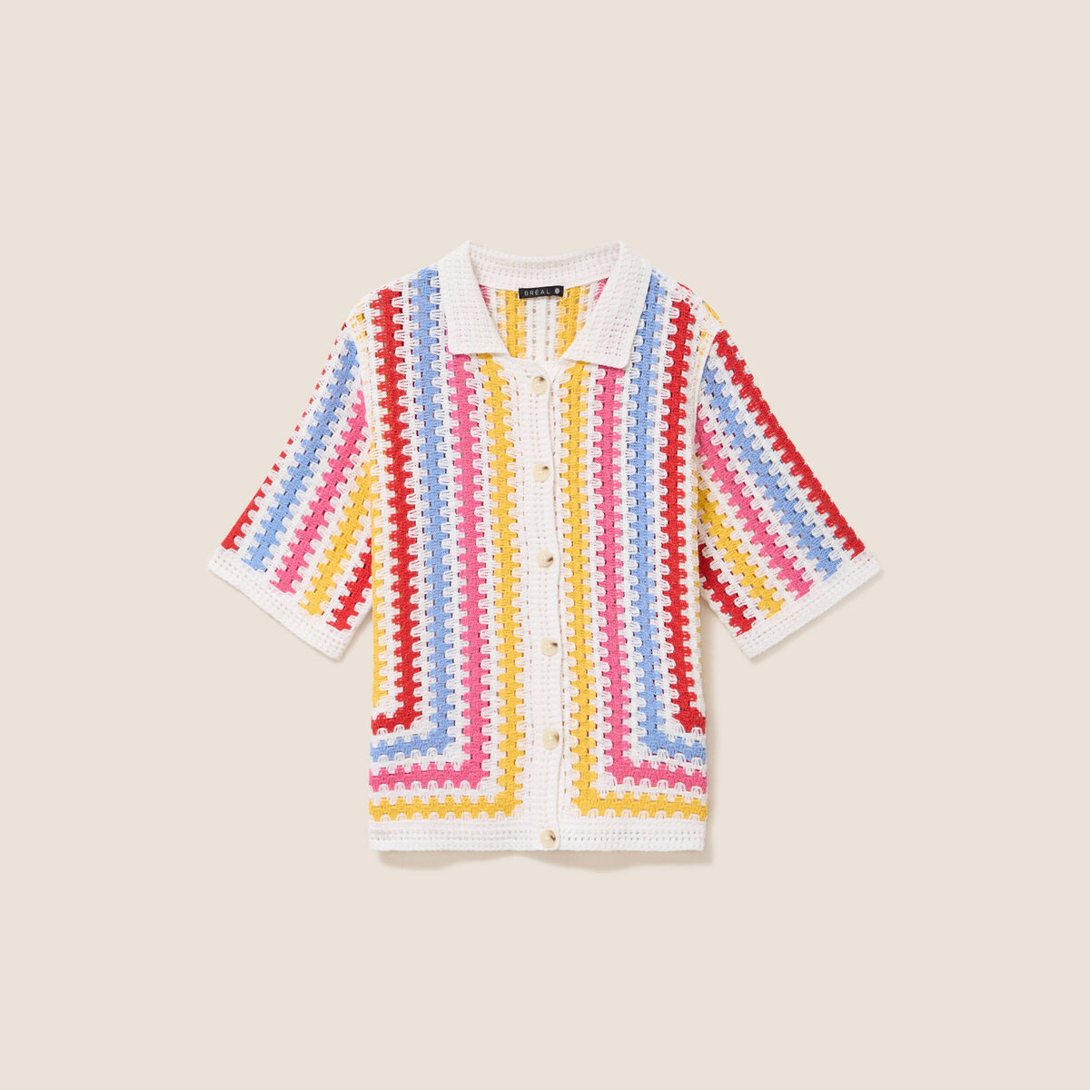 Polo manches courtes aspect macram&eacute; multicolore femme