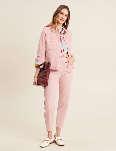 Veste boutonnée en jean rose pastel femme