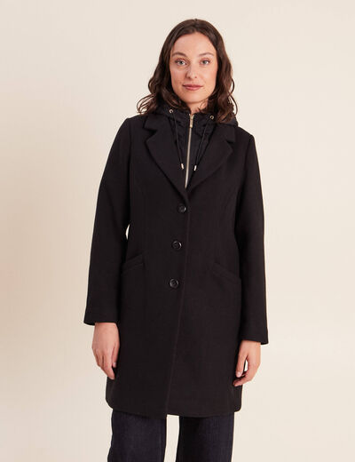 Manteau ajust&eacute; capuche amovible noir femme