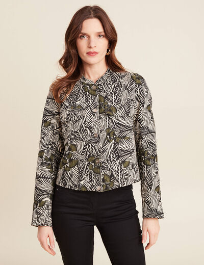 Veste boutonnée col mao vert femme