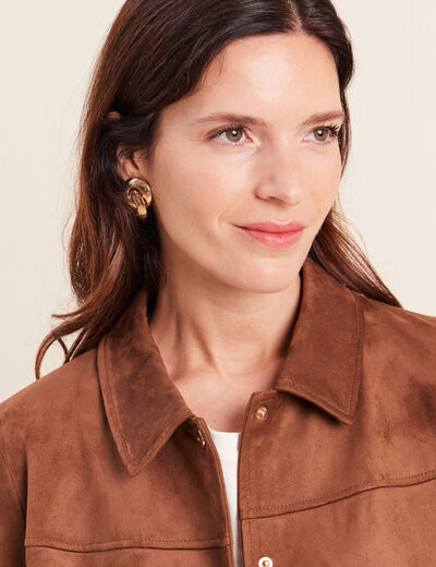 Veste courte doubl&eacute;e marron fonc&eacute; femme
