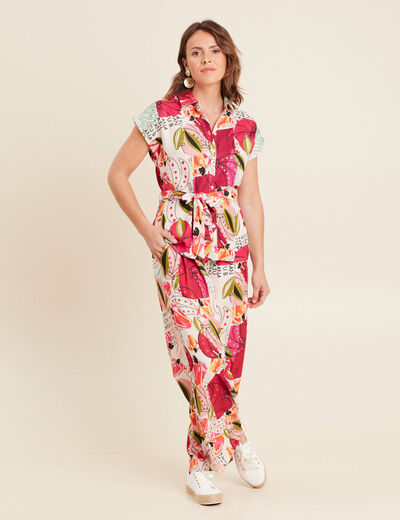 Chemise fluide manches courtes rose femme