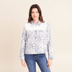 Veste bi-mati&egrave;re jacquard bleu femme