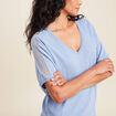 Pull manches courtes plumetis bleu ciel femme