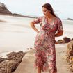 Robe longue évasée fluide rose femme