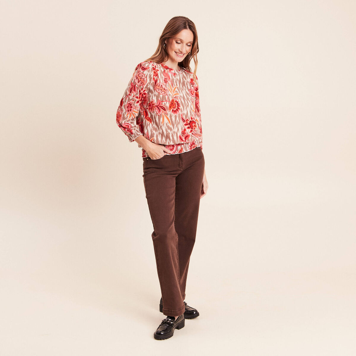 T-shirt manches 3/4 rose femme