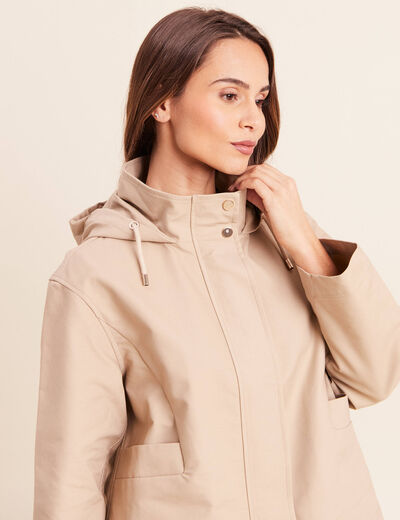 Parka droite courte &agrave; capuche en coton sable femme