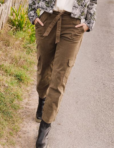Pantalon cargo droit 7/8ème vert olive femme