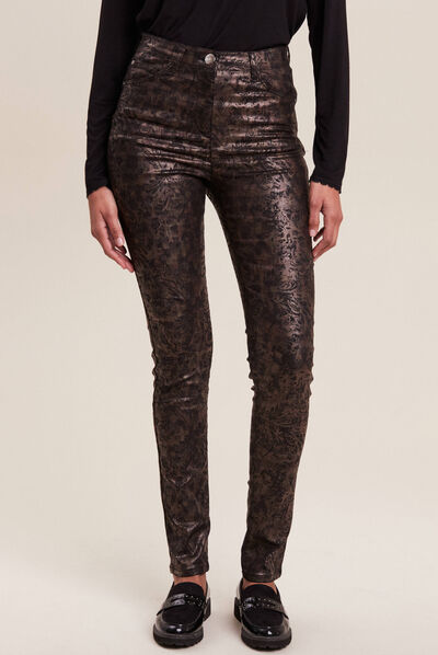 Pantalon ajusté couleur bronze femme