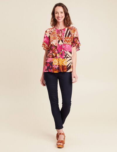 blouse ample crêpe col tunisien rose femme