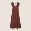 Robe longue &eacute;vas&eacute;e manches courtes marron femme