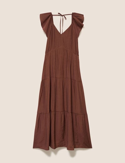 Robe longue &eacute;vas&eacute;e manches courtes marron femme