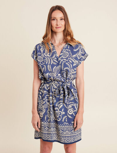 Robe droite courte manches courtes bleu femme