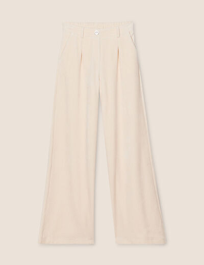 Pantalon large velours ivoire femme
