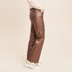 Pantalon enduit coupe large marron fonc&eacute; femme
